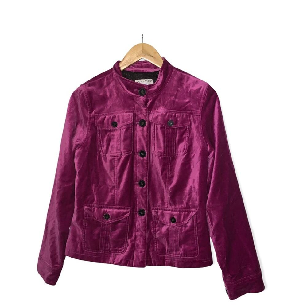Covington Magenta Fushia Velvet Fully Lined Button Front Jacket Size SMALL - Picture 1 of 5